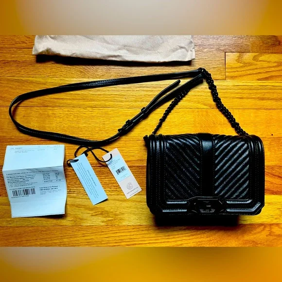New NWT Rebecca Minkoff chevron quilted small Love crossbody black bag purse - Picture 2 of 16